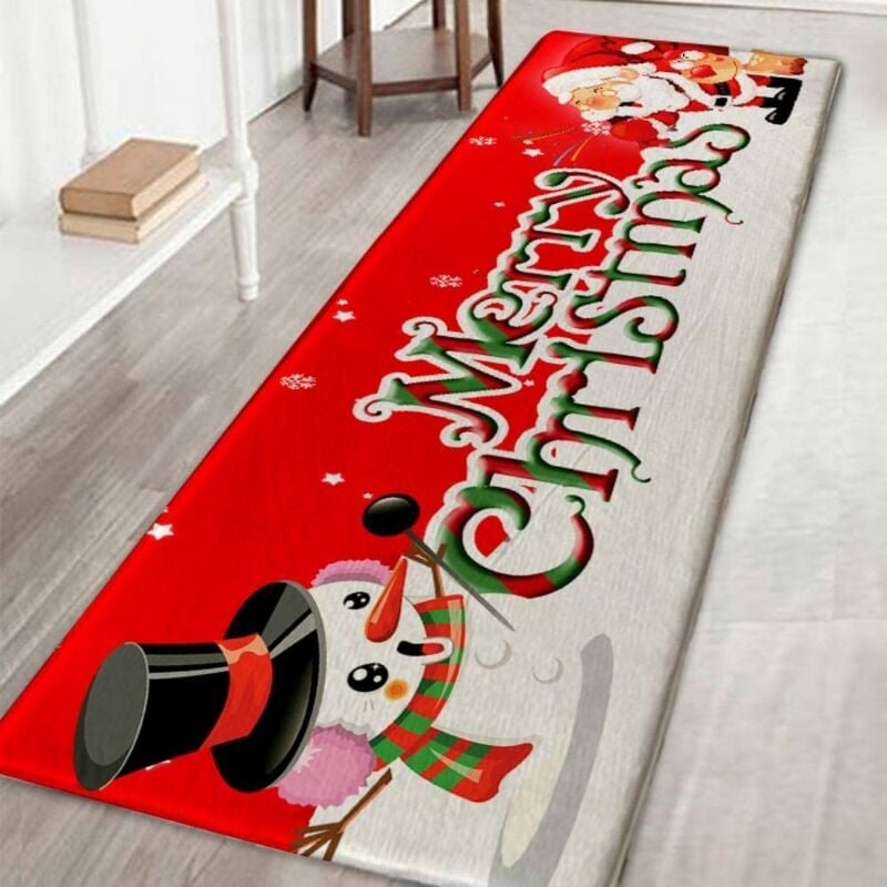 Alfombra navideña 3D Alfombra antideslizante con estampado navideño Sala de estar Piso Cocina Baño Alfombra Papá Noel y ciervo Árbol de Navidad Muñeco de nieve (001)