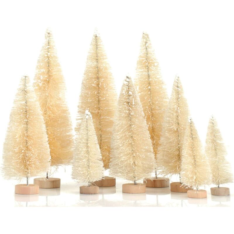 9 piezas de árbol de Navidad en miniatura, árbol de Navidad en miniatura, mini árbol de Navidad artificial con bases de madera, bricolaje, decoración de mesa/Navidad (blanco)