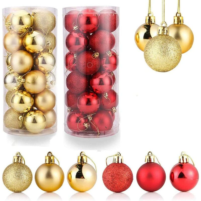 Bolas de Navidad,Bola de decoración de árbol de Navidad,Adornos de bolas de Navidad,Juego de decoración de Navidad,Decoración de árbol de Navidad rojo,Bolas de Navidad rojas,Bolas de Navidad doradas