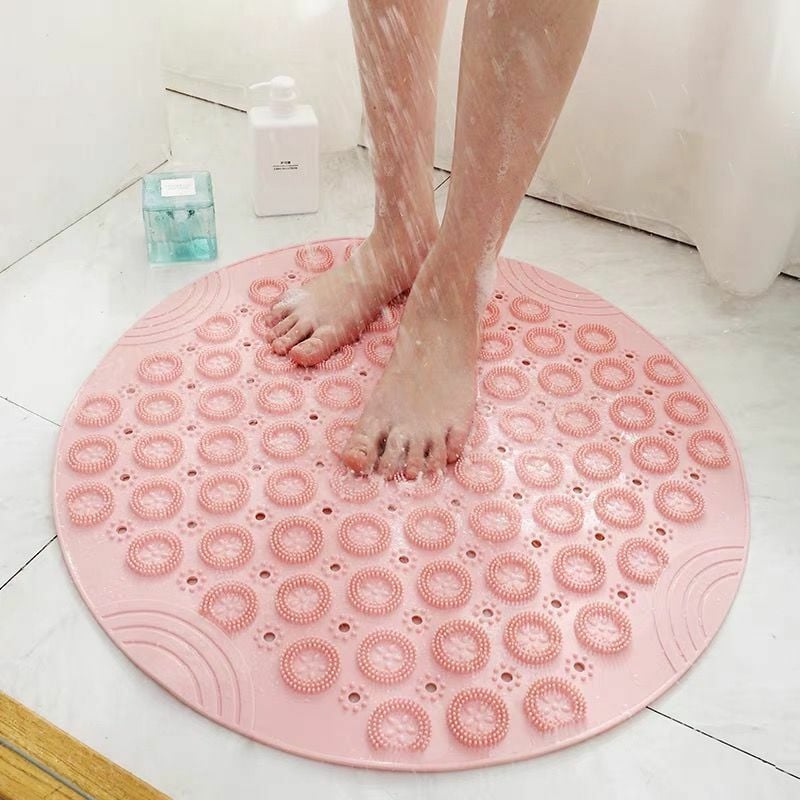 Alfombrilla de baño redonda antideslizante de 55 cm, alfombrilla de baño de plástico para ducha de seguridad, alfombrilla de masaje, alfombrilla de baño, ventosa de drenaje de suelo, rosa