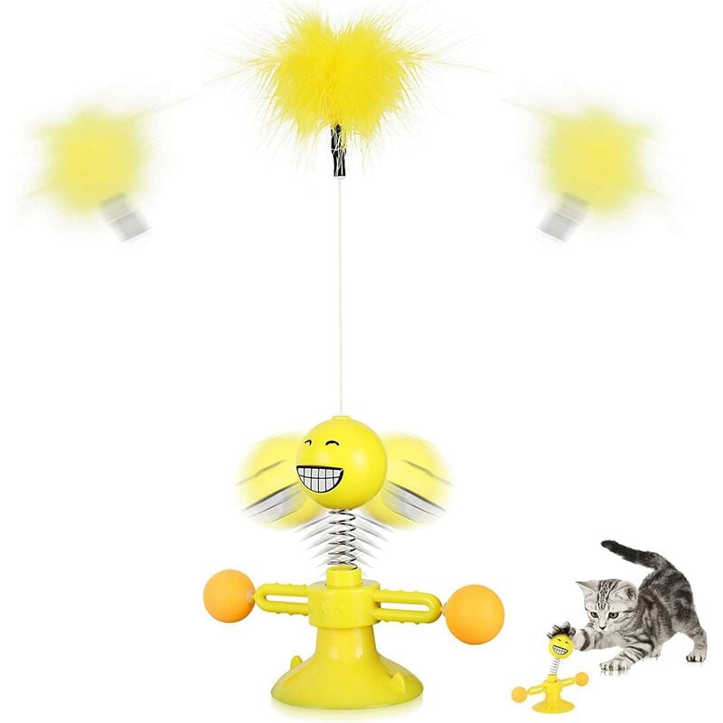 Juguetes divertidos para gatos, juguetes para gatos, palo de primavera para gatos, juguete interactivo para gatos, bola de equilibrio y pluma con ventosa