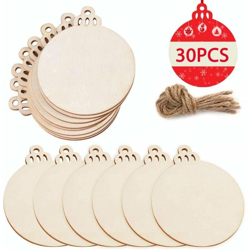 Set de 30 bolas redondas de madera natural para colgar para árbol de Navidad