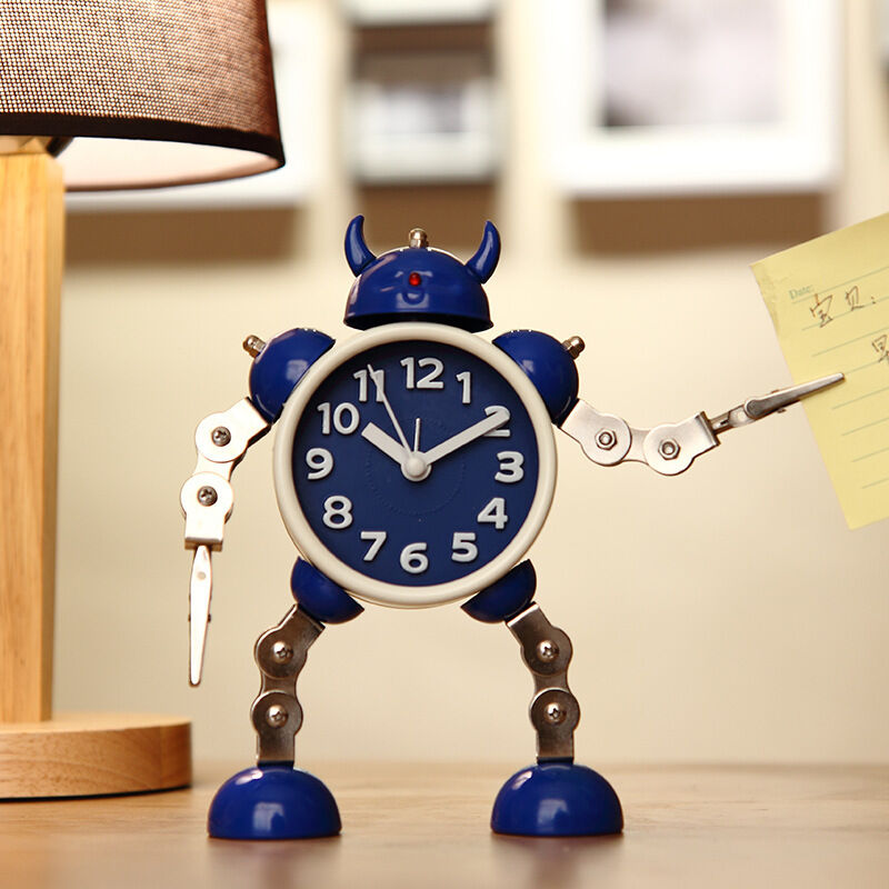 Reloj despertador para niños, reloj despertador robot, reloj despertador analógico para niños, reloj despertador silencioso sin tictac para niños, niñas y niños (azul)