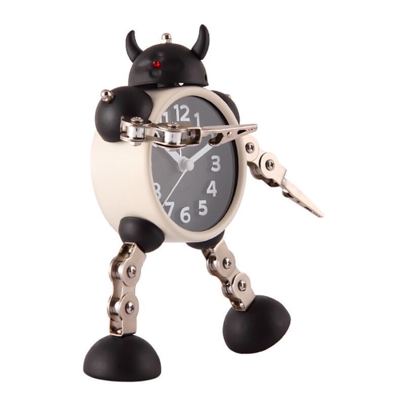 Reloj despertador para niños, reloj despertador robot, reloj despertador analógico para niños, reloj despertador silencioso sin tictac para niños, niñas y niños (negro)