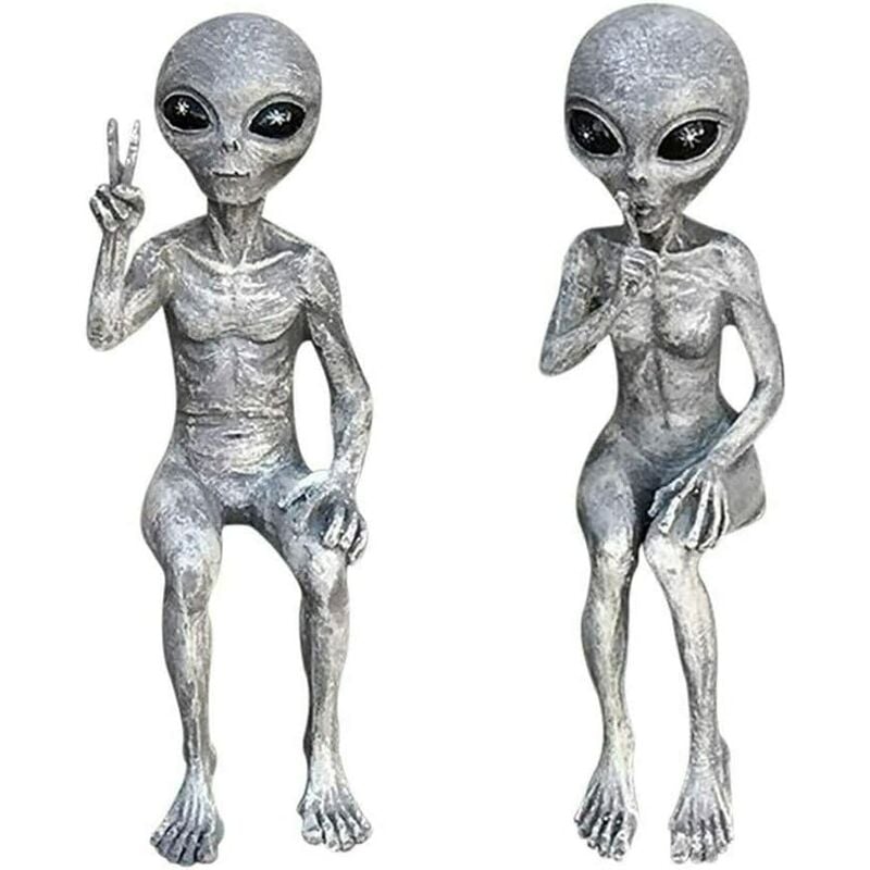 Juego de 2 estatuas alienígenas de resina para decoración del hogar, regalo de cumpleaños para niños (C-2 - 15 cm)