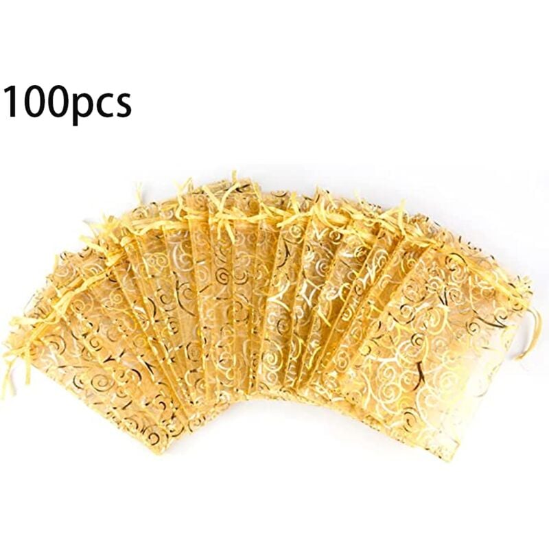 100 x 10 x 15 cm Bolsas de regalo de boda con cordón de organza de lujo Oro