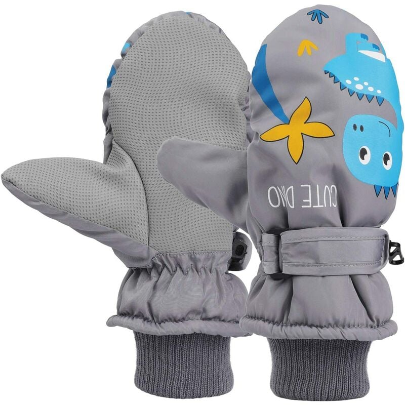 Guantes de esquí para niños, guantes de esquí para niños y niñas, cálidos guantes de invierno, resistentes al viento, transpirables, para snowboard, ciclismo, equitación, patinaje, niños y niñas de 5 a 10 años (gris)