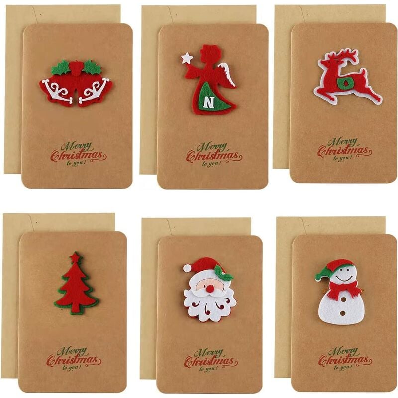 Tarjetas de Navidad, 6 piezas Tarjetas de Navidad con sobres Patrón de Navidad de papel Kraft, Tarjeta de regalo de Navidad, Tarjeta de Navidad doblada, Tarjeta de felicitación de vacaciones de Navidad