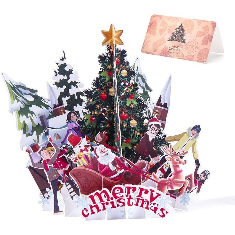 Tarjetas de felicitación navideñas en 3D, tarjetas de Navidad emergentes en 3D Árbol de Navidad/Reno/Papá Noel/Castillo Tarjetas de regalo de vacaciones/Tarjeta de felicitación y sobres para Navidad (Verde)