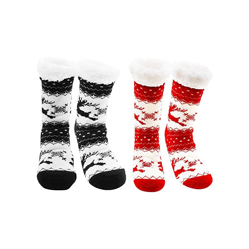 2 pares de calcetines térmicos forro polar suave Navidad invierno cálido Animal Reno calcetines algodón Casual calcetines para hombres mujeres niñas