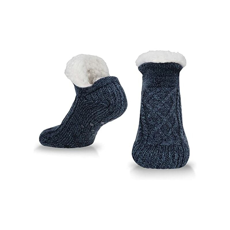 Calcetines pantuflas para mujer y hombre, calcetines pantuflas, calcetín de invierno cálido de punto antideslizante con forro polar para 37-41, azul marino