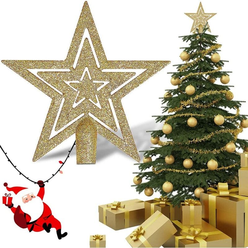 Estrella de árbol de Navidad, estrella de Navidad para árbol, adorno de árbol de Navidad dorado, decoración de estrella, pentagrama brillante, adorno de estrella de árbol de Navidad para fiesta en casa, decoración de árbol de Navidad