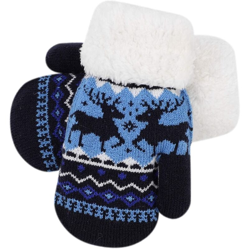 Guante de esquí de invierno Guantes de punto gruesos y guantes forrados de vellón Patrón de cervatillo lindo Guantes cálidos Niños Niñas Regalo de Navidad suave 3-8 años