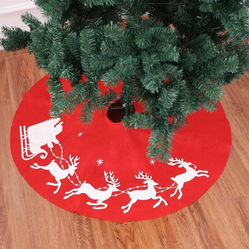 Falda de árbol de Navidad, cubierta de fieltro para árbol de Navidad, cubierta de falda de árbol de Navidad en rojo, modelo de trineo de Papá Noel, reno, fiesta de Navidad, decoración del hogar(A)