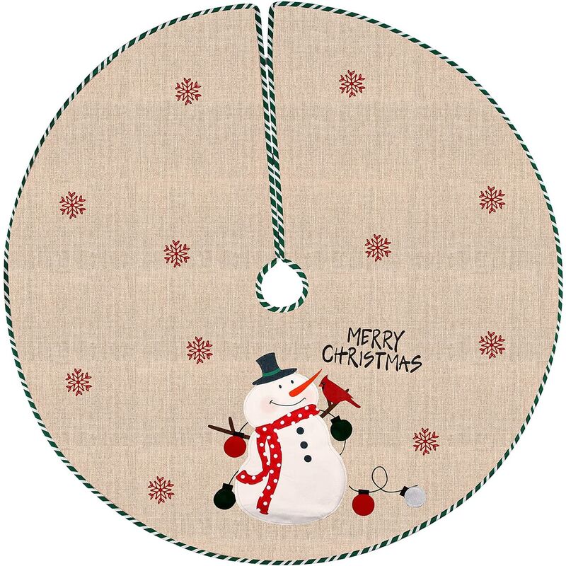 Falda de árbol de Navidad, Cubierta de piso de árbol de Navidad, Tapete de árbol de Navidad, Decoración de árbol de Navidad, Falda de árbol de Navidad de lino redonda retro con copos de nieve, para decoración de árbol de Navidad -108cm