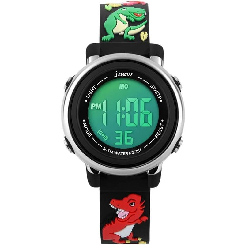 Relojes para niños Relojes digitales para niñas de 5 a 12 años Deporte a prueba de agua 3D Cute Cartoon Digital 7 colores Luces Reloj de pulsera para niños Niñas Regalos negro