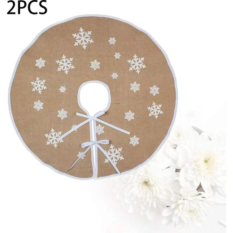 2PCS Falda de árbol de Navidad Arpillera Cubierta de pie de árbol de Navidad Alfombra con copos de nieve blancos Falda de árbol de Navidad Decoraciones navideñas (Caqui, 80 cm)