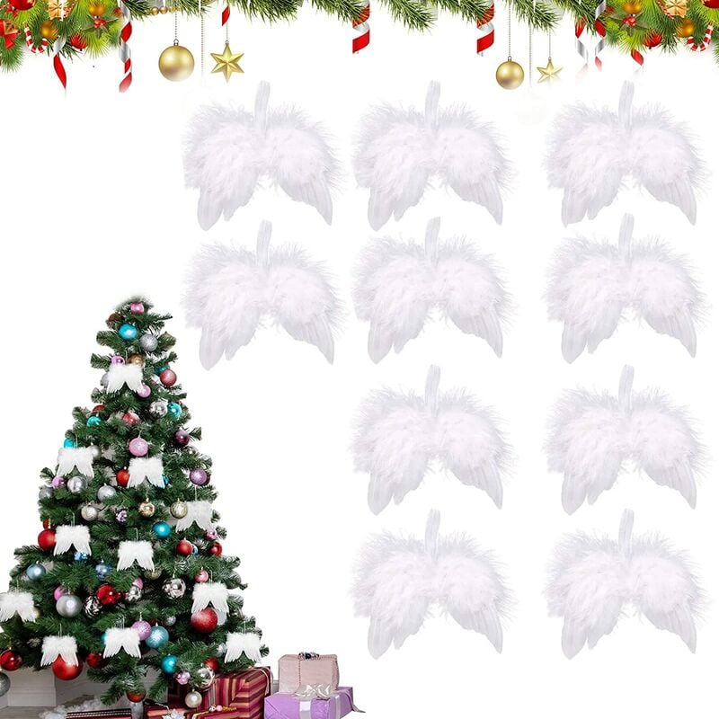 10 alas de ángel blanco, alas de ángel de Navidad, decoraciones colgantes de plumas de ángel, decoración de plumas de alas de ángel, decoraciones colgantes de árbol de Navidad, decoraciones de Navidad