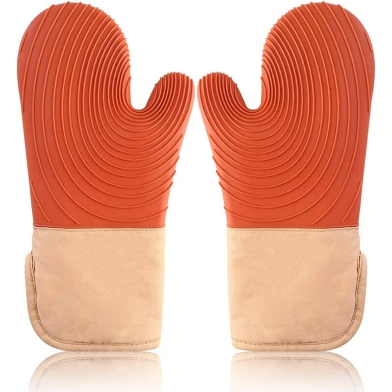 Manopla de Horno Resistente al Calor, Manopla de Horno de Silicona Manopla de Horno de Algodón Antideslizante Manopla de Horno de Aislamiento Térmico para Cocina Pizza Barbacoa Potholder Horno Guantes 19*33cm Naranja