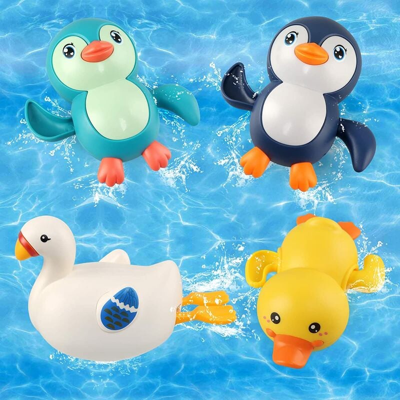 Juguete de baño para bebé, juguetes de baño flotantes para bañera, piscina, juego de animales, juguete de piscina para recién nacido, juguete de ducha para bebés de 1 2 3 4 años, 2 pingüinos, 1 cisne y 1 pato