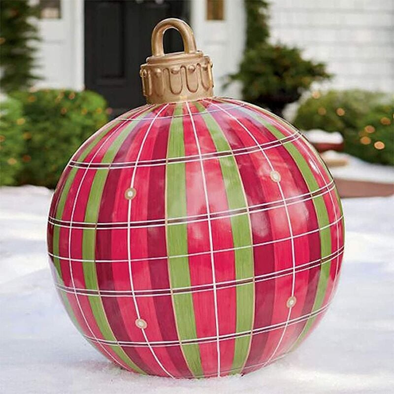 Bola de Navidad inflable gigante de 60 cm - Decoración al aire libre - Bolas de Navidad grandes para bodas, festivales, decoración del hogar, patio, césped, jardín - con pompón (G)