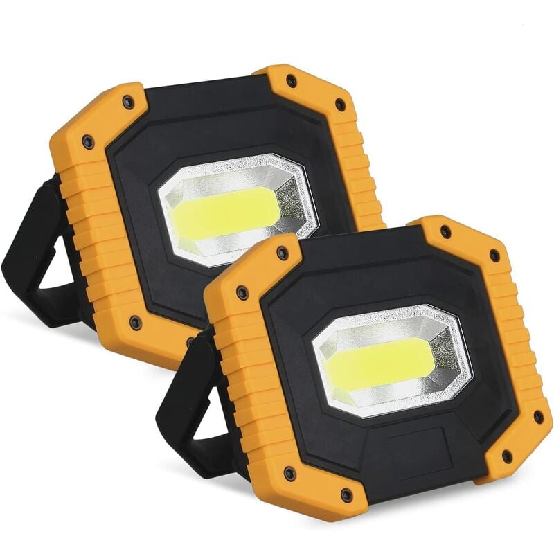 Foco LED recargable de 20 W, luz de trabajo en el sitio de construcción con 2 pilas, 3 modos, linterna portátil, foco LED USB para camping, obra de construcción, garaje, taller (paquete de 2)