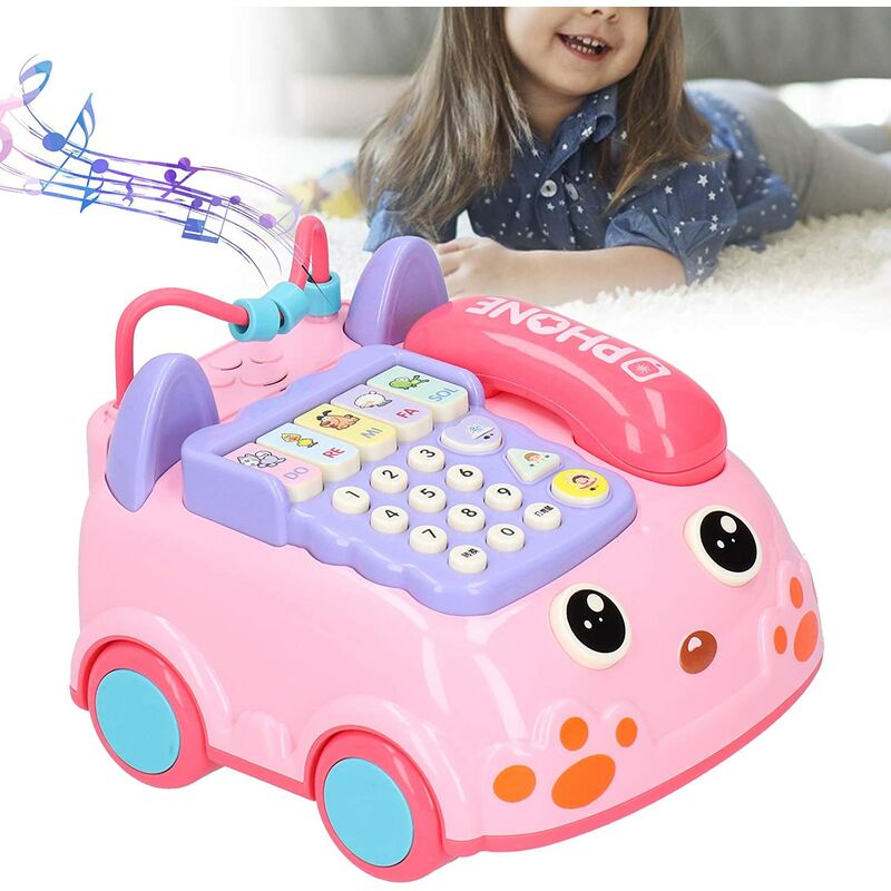 Juguete de teléfono de simulación para niños Juguetes de aprendizaje educativo temprano con efecto de música ligera y cuatro modos de juego y para niños mayores de 18 meses (rosa)