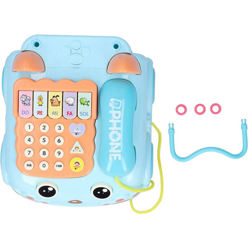 Juguete de teléfono de simulación para niños Juguetes de aprendizaje educativo temprano con efecto de música ligera y cuatro modos de juego y para niños mayores de 18 meses (azul)