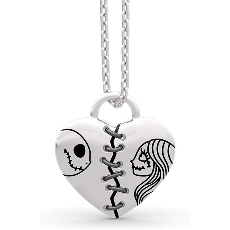 Collar con colgante de Jack Skellington y Sally de plata de ley 925 para mujer, regalo de joyería de Halloween para hombre y mujer