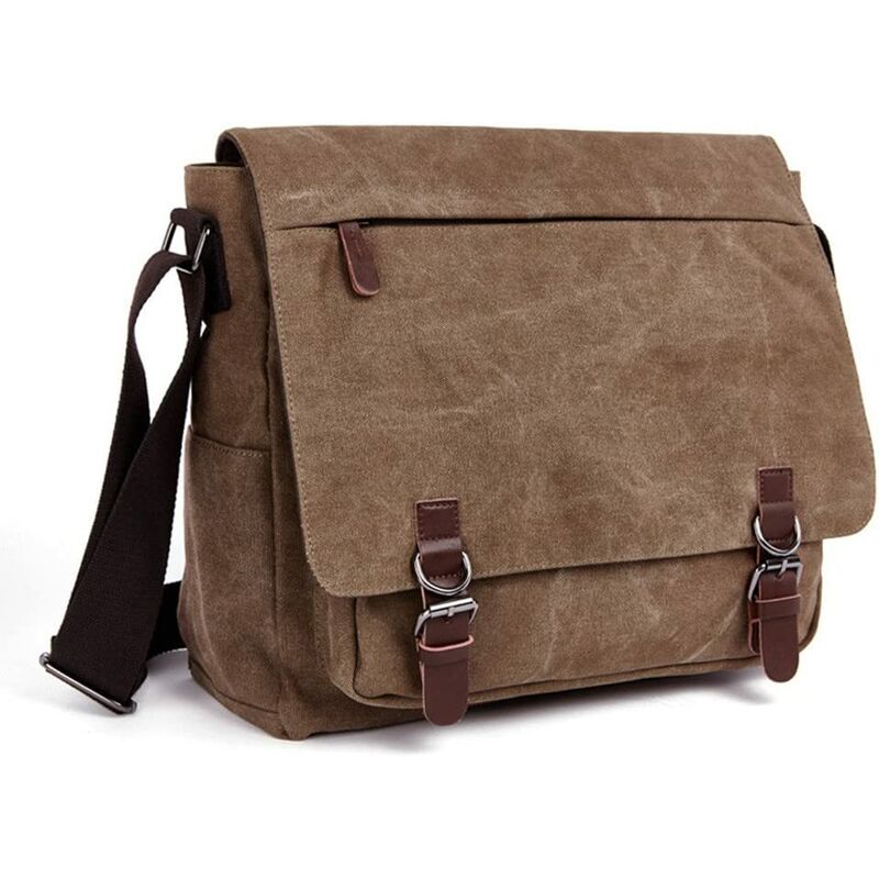 Bolso de hombro para hombre Bolso de lona Bolso cruzado Bolso de mensajero Bolso de hombro Bolsos de hombro, bolso de mensajero de 16 pulgadas. (Café)