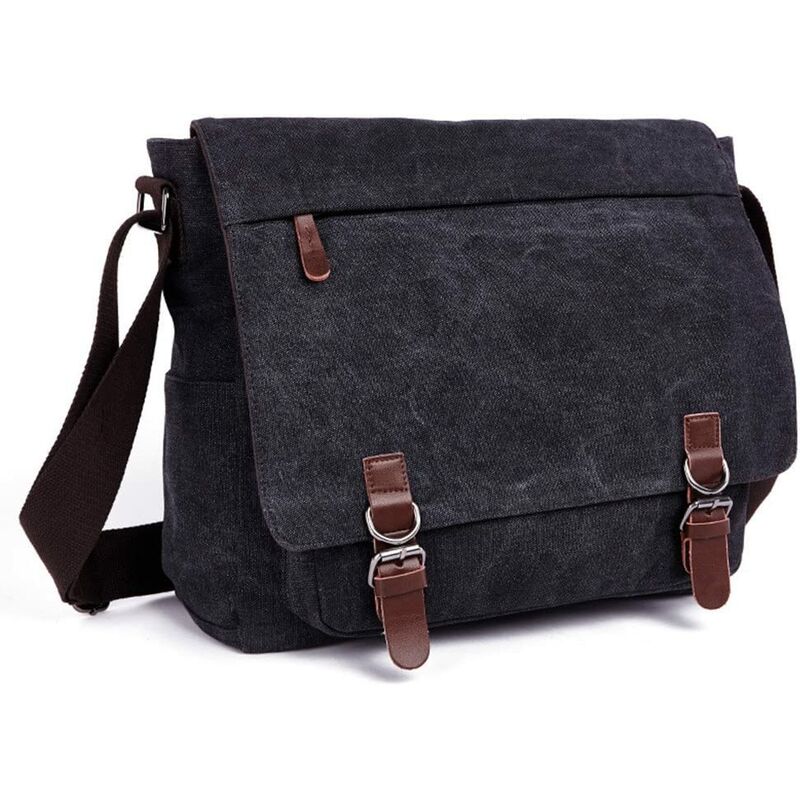 Bolso de hombro para hombre Bolso de lona Bolso cruzado Bolso de mensajero Bolso de hombro Bolsos de hombro, bolso de mensajero de 16 pulgadas. (Negro)