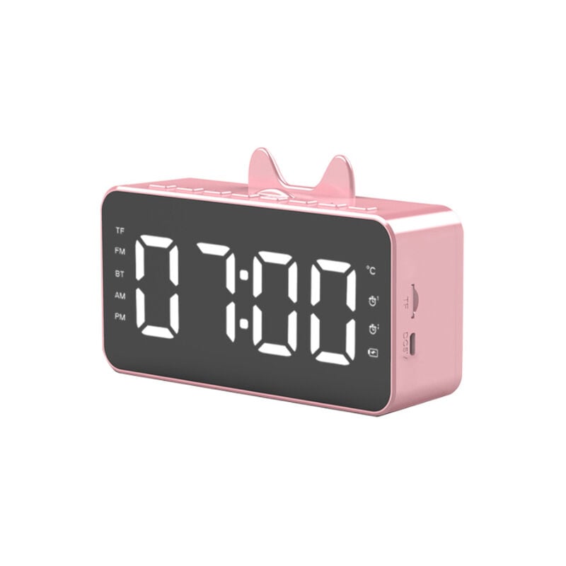 Reloj inalámbrico con altavoz bluetooth, reloj despertador pequeño para el hogar, radio de audio con tarjeta portátil para exteriores (rosa),