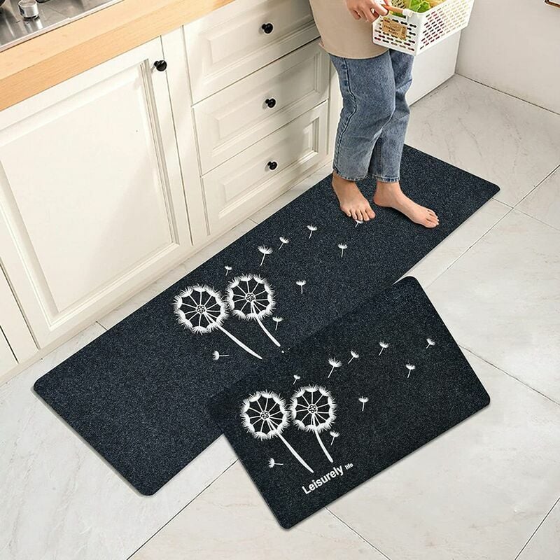 GroupM ESImpression gris diente de león blanco 40*120*1, 40*60*1 alfombrilla antideslizante para pies de baño para uso doméstico