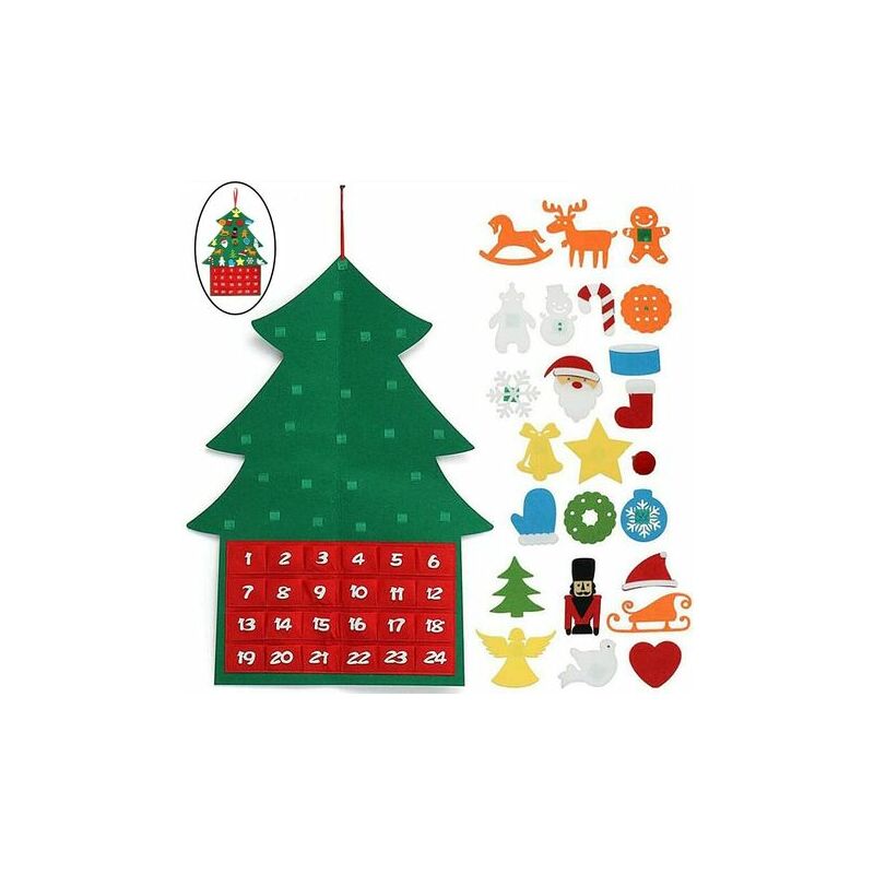 Calendario de cuenta regresiva de Adviento de Navidad, calendario de cuenta regresiva de Navidad de 24 días para niños, decoraciones colgantes de puerta de fieltro de bricolaje Festival de árbol de Na