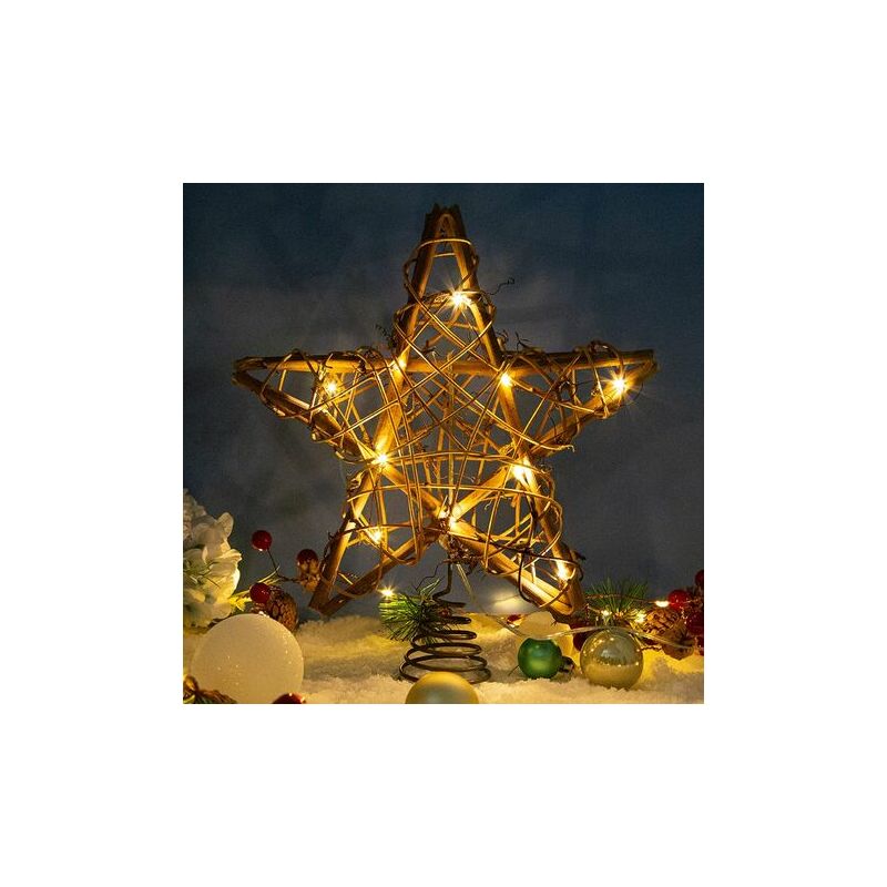 Adorno para árbol de Navidad de estrella de ratán Adorno para árbol de estrella natural Árbol de Navidad de 10 pulgadas y decoración de temporada de vacaciones Adecuado para árbol de Navidad de tamaño general,Árbol de Navidad de estrella, luces LED decora