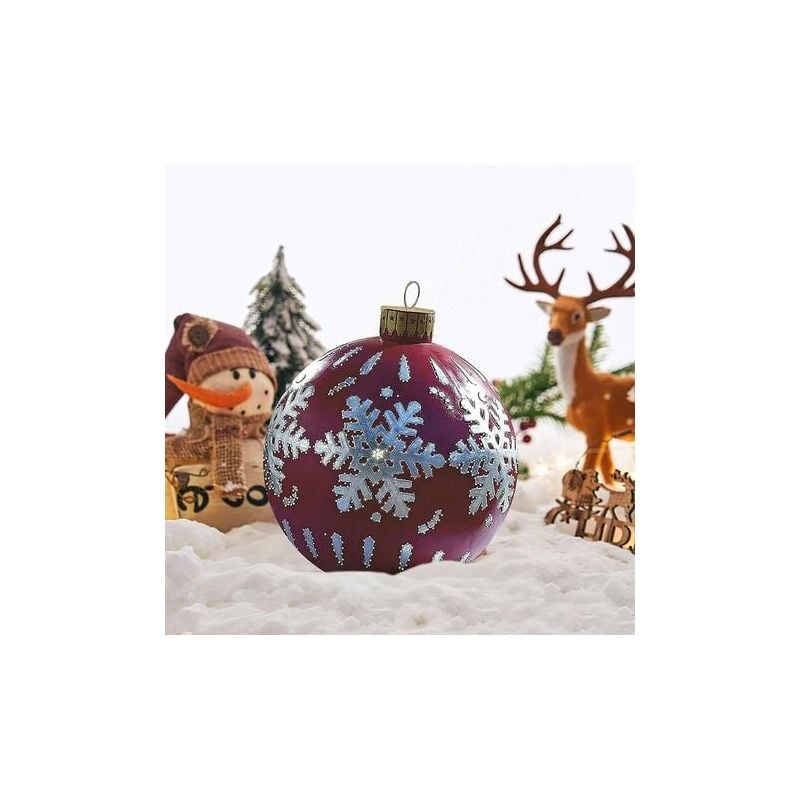 Bolas de Navidad inflables gigantes de 60 cm - Decoración al aire libre - Bolas de Navidad grandes para bodas, festivales, decoración del hogar, patio, césped, jardín, decoración al aire libre(copo de nieve rojo）