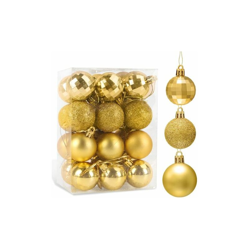 Bolas de Navidad doradas, adornos para árboles de Navidad.,Bolas de plástico decorativas Ø 4 CM, superficie mate o brillante, con gancho para decoración de árboles, paquete de 24 piezas