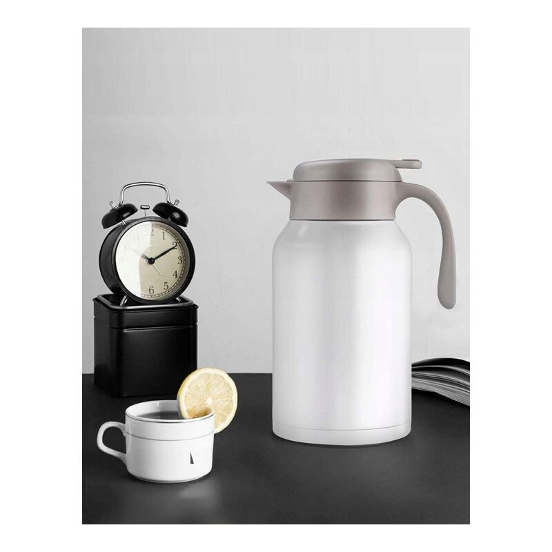 Termo de vacío de acero inoxidable de doble capa con aislamiento al vacío para cafetera, termo de café, émbolo de café, olla de aislamiento de jugo/leche/té (2,0 l) (blanco)