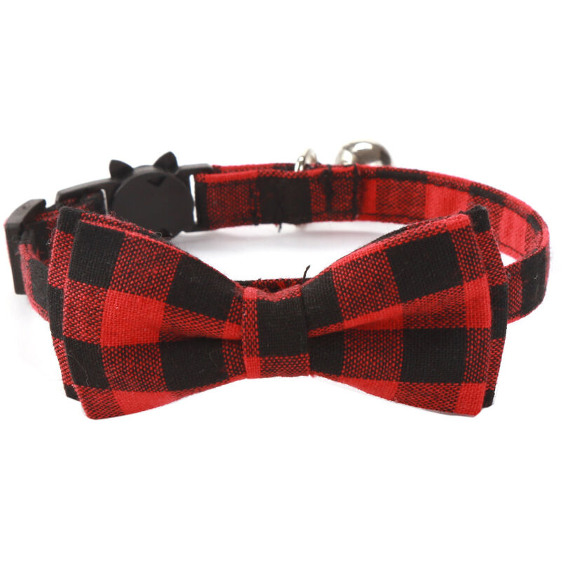 Cat Bowknot Collar Hebilla de seguridad para Cat Bowknot Collar a cuadros desmontable para mascotas (Rojo Negro