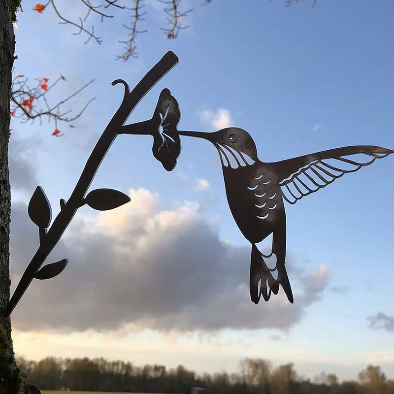 Silueta de pájaro de Metal de Hierro Forjado Negro Arte de árbol de Metal Golondrina en la Rama para la decoración del árbol del jardín pájaro del Amor Greyoe Silueta de pájaro de Metal 