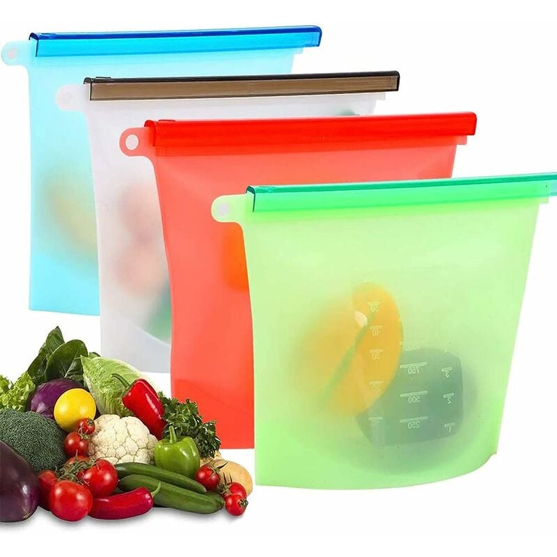 Betterlife - Bolsa reutilizable de silicona para alimentos, bolsa reutilizable para congelador, sellado a prueba de fugas para frutas, verduras, almacenamiento de carne para almacenamiento seguro en nevera (paquete de 4)