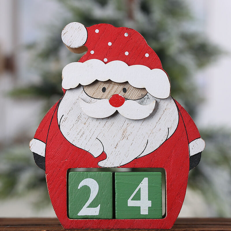 Calendario de Adviento de Navidad de madera Calendario de cuenta regresiva de renos Calendario perpetuo de renos Decoración de mesa de Navidad Decoración festiva de vacaciones