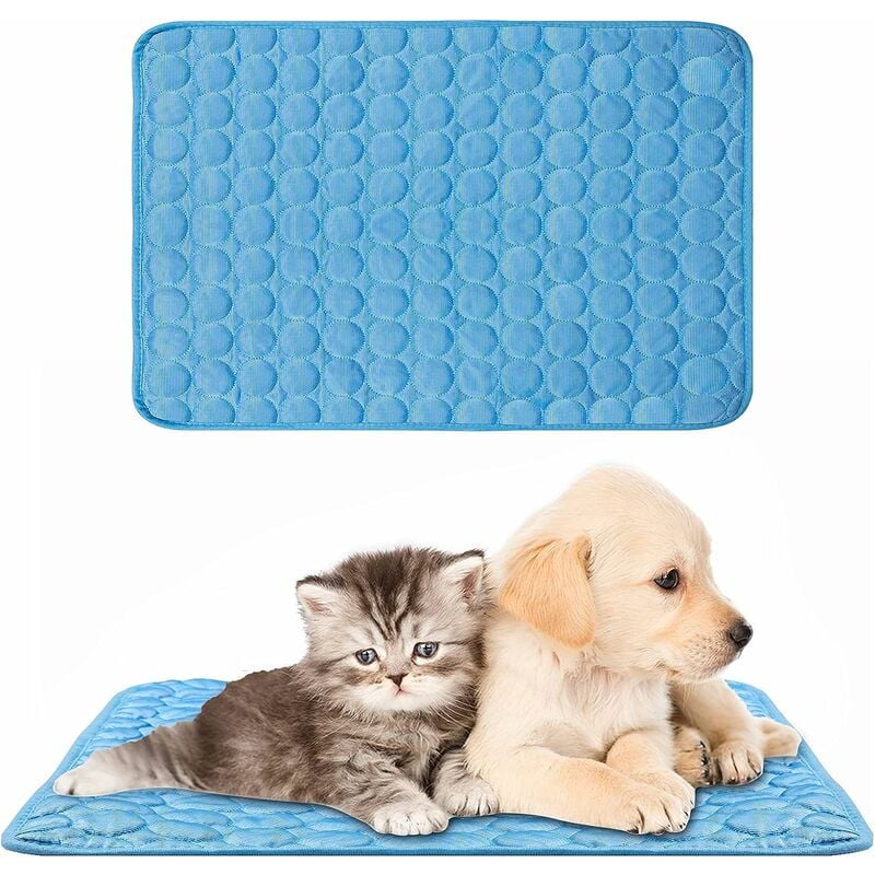 BR-Vie Dog Cooling Mat, Cooling Mat Silver Ice Mat, Malla Transpirable Ice Silk Autoventilación Pet Mat Pad Cojín para Perros o Gatos pequeños y medianos, Azul 50*40cm