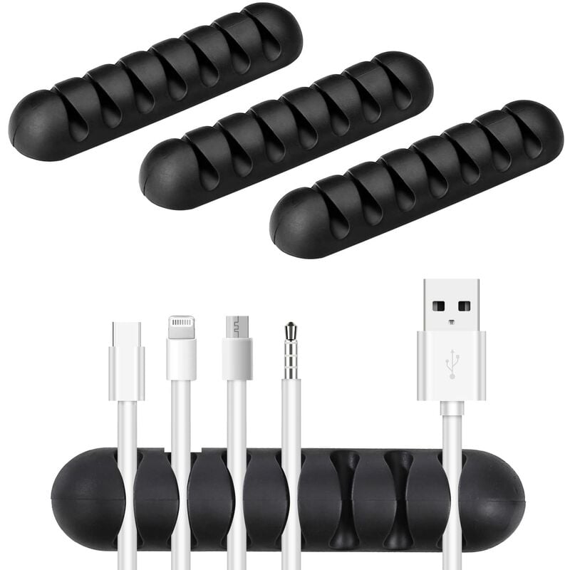 Clips de cable adhesivos de silicona Gestión de cables Organizador de cables multifunción para Office Home Cable USB TV PC Laptop, 4 piezas Negro, BR-Life