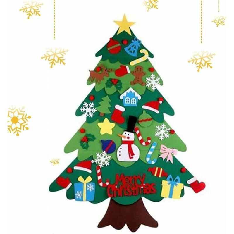 Árbol de Navidad de fieltro, árbol de Navidad de fieltro para decorar, árbol de Navidad de pared de fieltro, adornos desmontables de fieltro, árbol de Navidad de fieltro para niños decoración de Navidad-13Treize