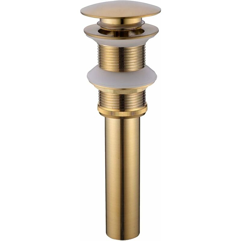 Fregadero de latón desagüe moderno emergente Click Clack Sprung Plug sin ranura sin desbordamiento, oro cepillado 13Thirteen