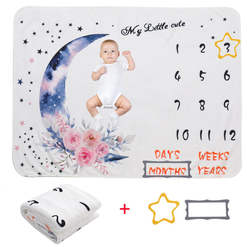 BR-Life Manta de bebé con foto mensual, alfombrilla de mes de bebé, regalo para niño y niña, manta de bebé con hito mensual, manta de fondo personalizada para recién nacido