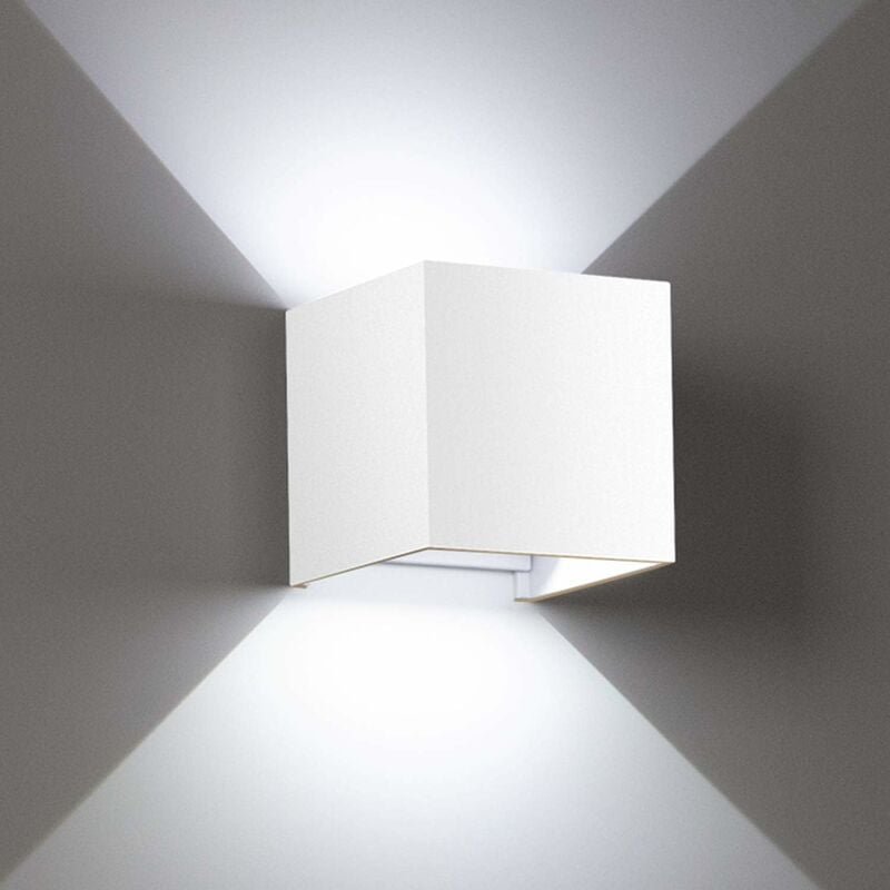 2 piezas de luz de pared LED para exteriores 12W Luces de pared para interiores 6000K Blanco cálido Diseño impermeable IP65, (blanco) [Clase de eficiencia energética E]