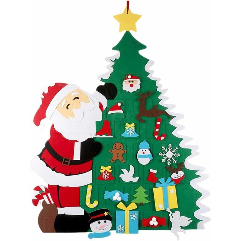 Árbol de Navidad de fieltro, árbol de Navidad de fieltro DIY, árbol de Navidad para niños, árbol de Navidad de pared de fieltro, 32 piezas desmontables, decoraciones reutilizables, puerta de Navidad y decoración de pared-13Treize