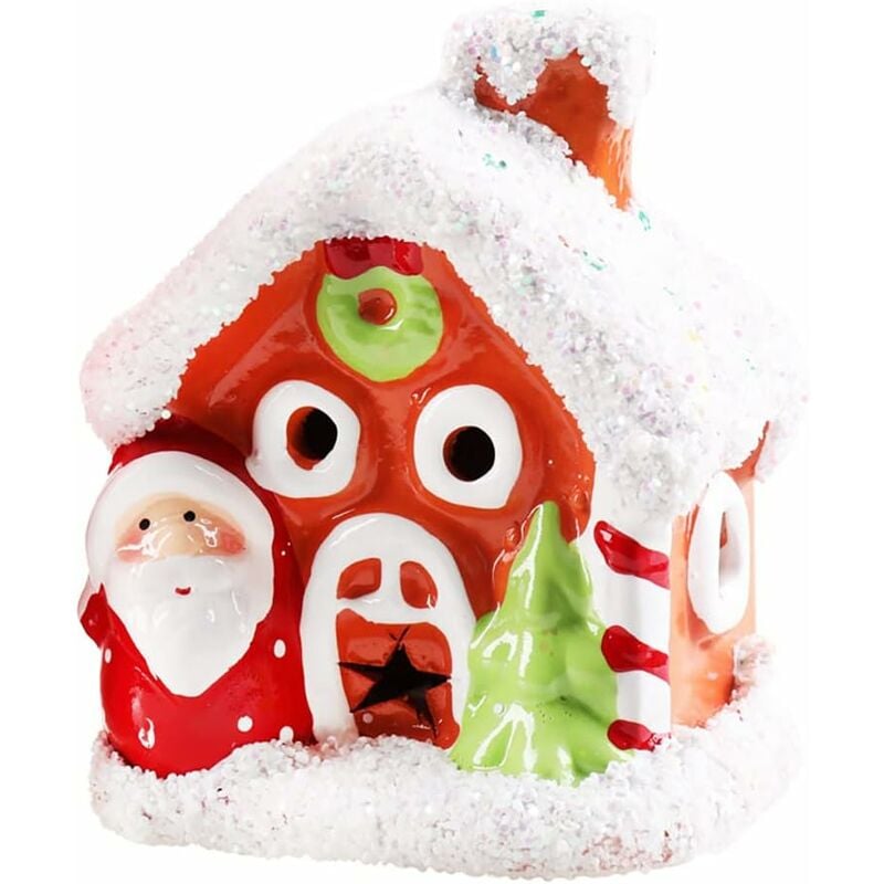 Casa de pueblo de cerámica, casa de muñecas de Navidad en miniatura, decoración de casa de Navidad LED, linterna de Navidad, casa de muñecas en miniatura, regalos creativos de Navidad para niños, decoración del hogar 13Treize